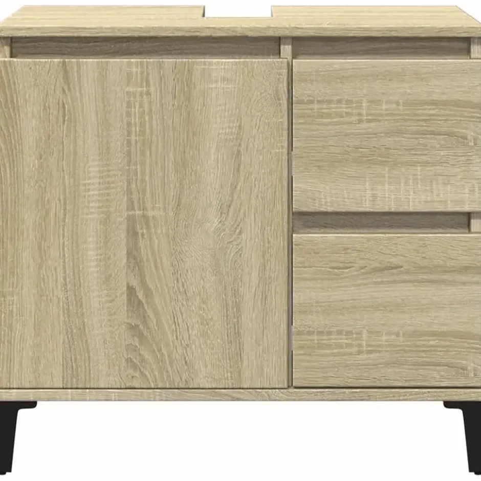 vidaXL - Wastafelonderkast - 1 deur 2 lades - Sonoma eiken - Hout - 65x33x60 cm