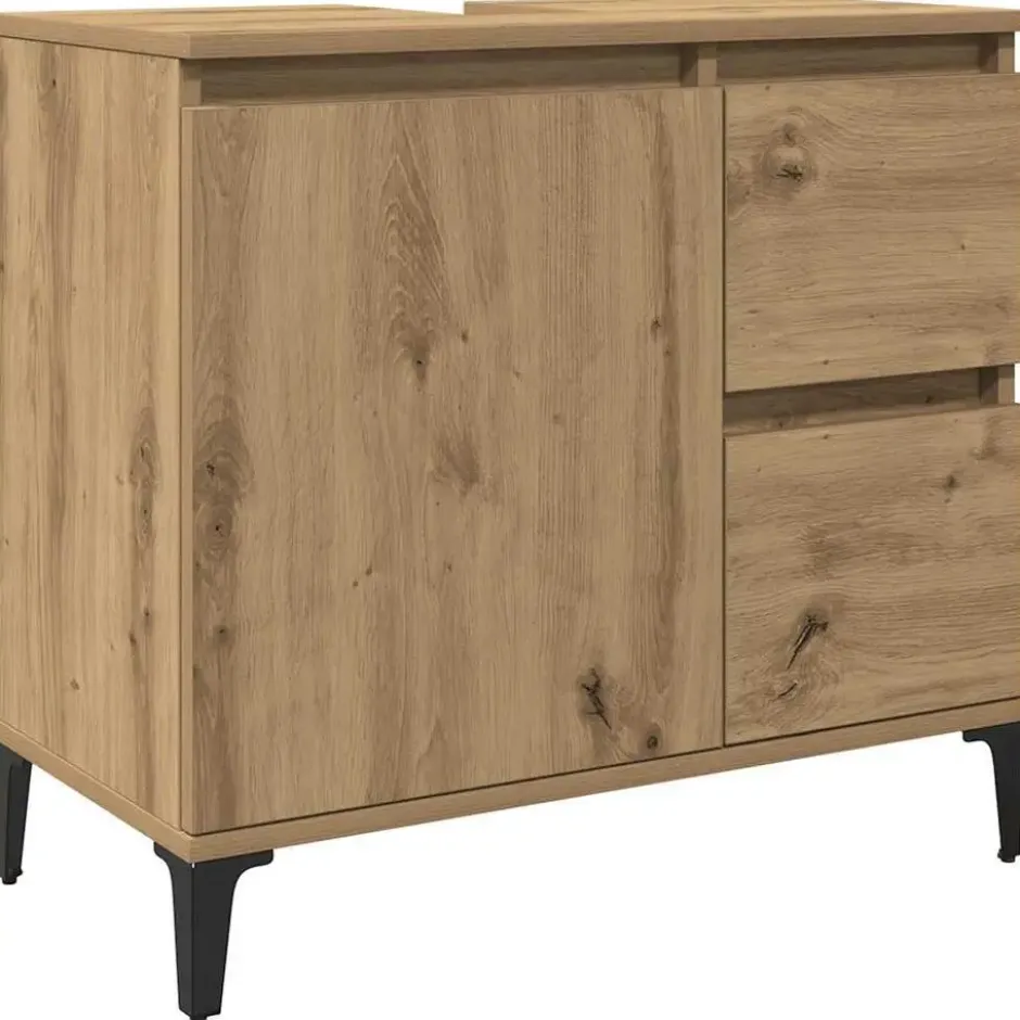 vidaXL - Wastafelonderkast - 1 deur 2 lades - Artisanaal eiken - 65x33x60 cm