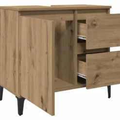 vidaXL - Wastafelonderkast - 1 deur 2 lades - Artisanaal eiken - 65x33x60 cm