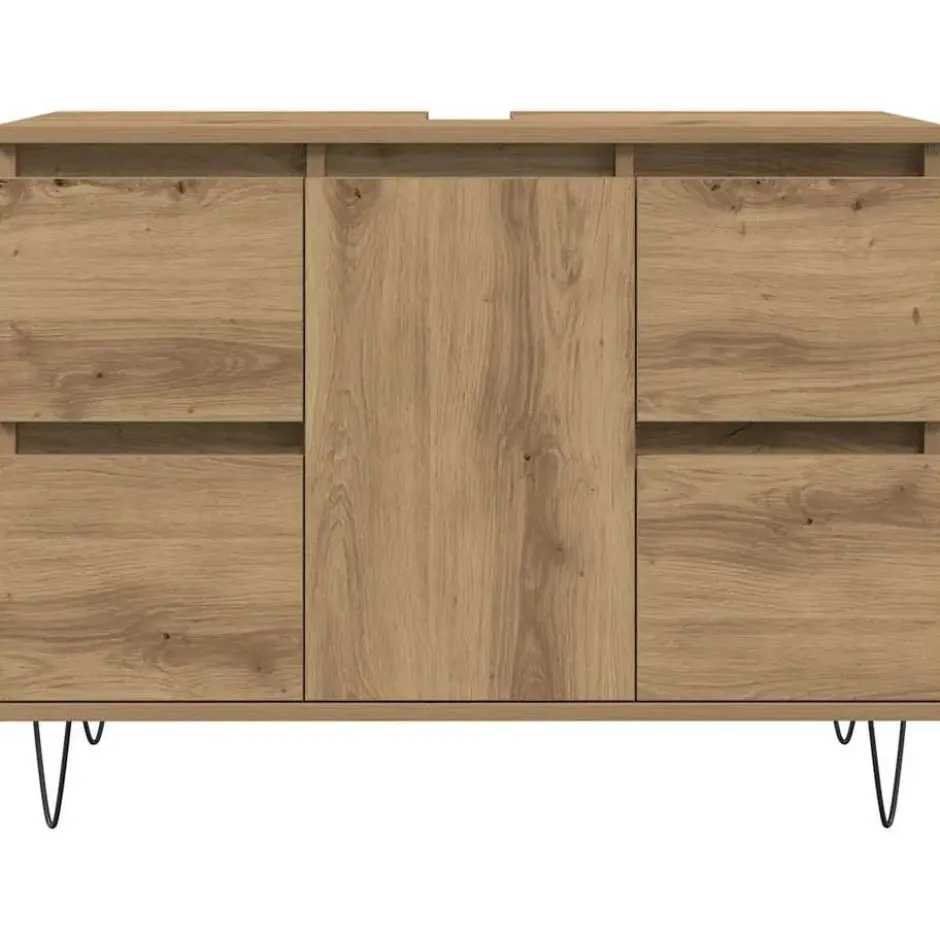 vidaXL - Wastafelonderkast - 1 deur 4 lades - Bewerkt hout - 80x33x60 cm