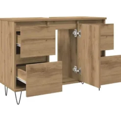 vidaXL - Wastafelonderkast - 1 deur 4 lades - Bewerkt hout - 80x33x60 cm