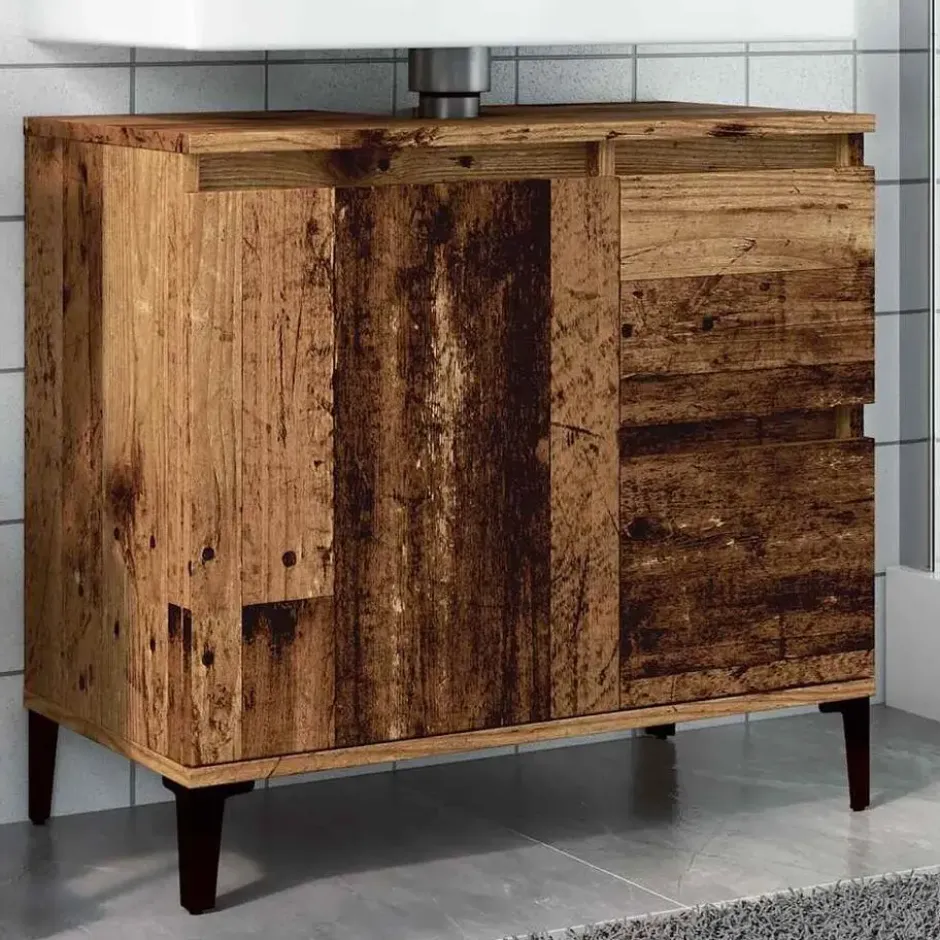 vidaXL - Wastafelonderkast - 1 deur 2 lades - Oud hout - Hout - 65x33x60 cm