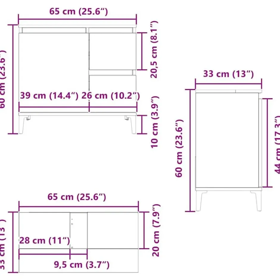 vidaXL - Wastafelonderkast - 1 deur 2 lades - Oud hout - Hout - 65x33x60 cm