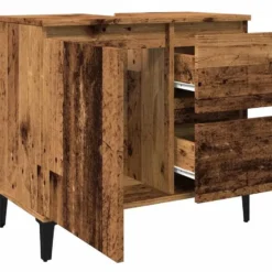 vidaXL - Wastafelonderkast - 1 deur 2 lades - Oud hout - Hout - 65x33x60 cm