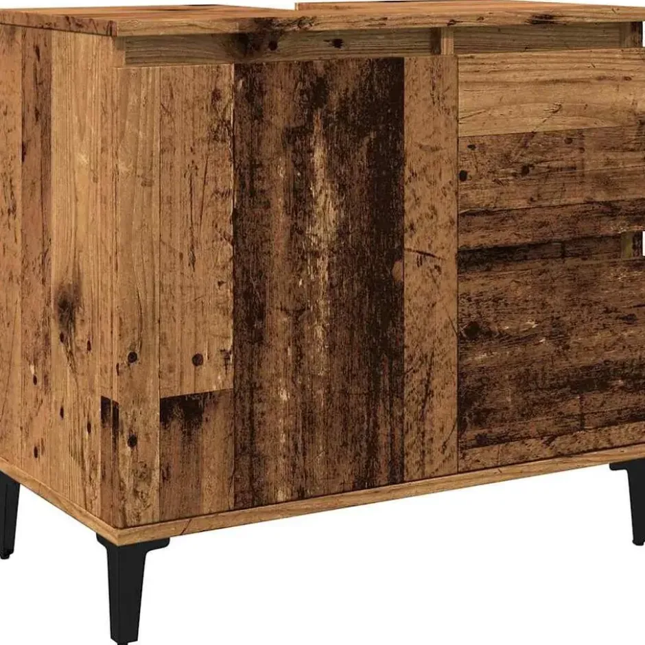vidaXL - Wastafelonderkast - 1 deur 2 lades - Oud hout - Hout - 65x33x60 cm