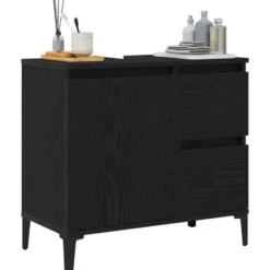 vidaXL - Wastafelonderkast met 1 deur 2 lades - Zwart eiken - Hout - 65x33x60 cm