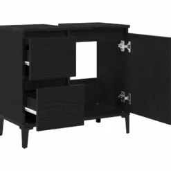 vidaXL - Wastafelonderkast met 1 deur 2 lades - Zwart eiken - Hout - 65x33x60 cm
