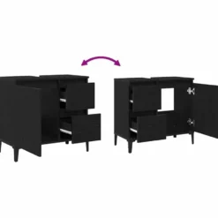 vidaXL - Wastafelonderkast met 1 deur 2 lades - Zwart eiken - Hout - 65x33x60 cm