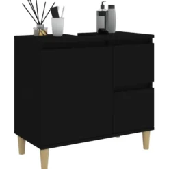 vidaXL - Wastafelonderkast met 1 deur 2 lades - Zwart - Hout - 65x33x60 cm