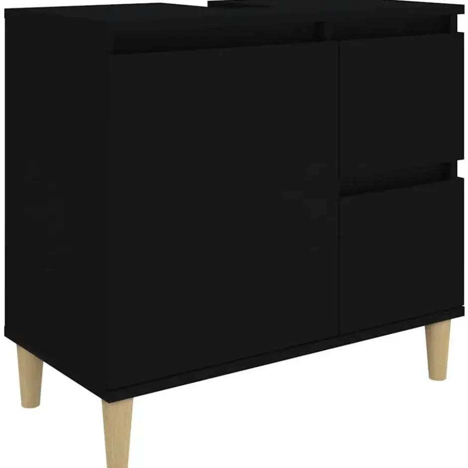 vidaXL - Wastafelonderkast met 1 deur 2 lades - Zwart - Hout - 65x33x60 cm