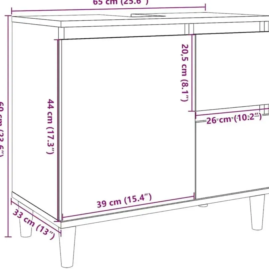 vidaXL - Wastafelonderkast met 1 deur 2 lades - Zwart - Hout - 65x33x60 cm