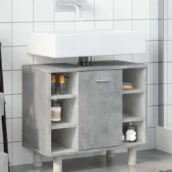 vidaXL - Wastafelonderkast met 1 deur 6 vakken - Betongrijs spaanplaat - 60 cm