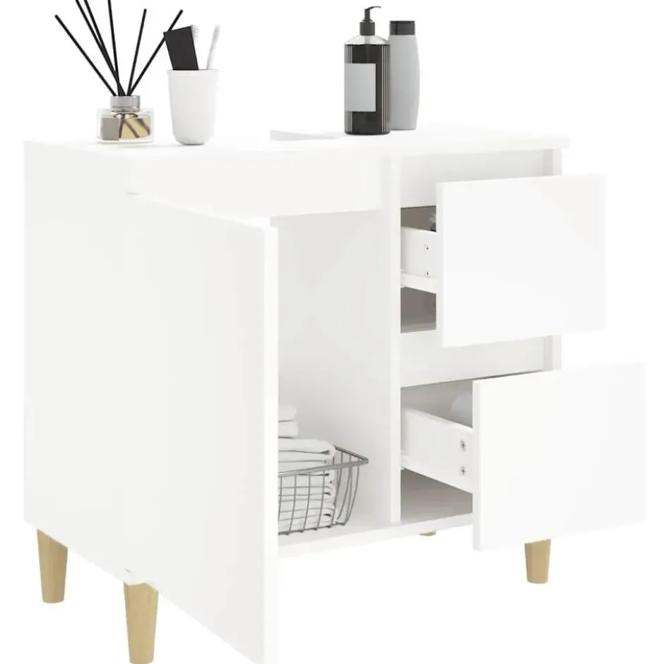 vidaXL - Wastafelonderkast met 1 deur 2 lades - Wit - Hout - 65x33x60 cm