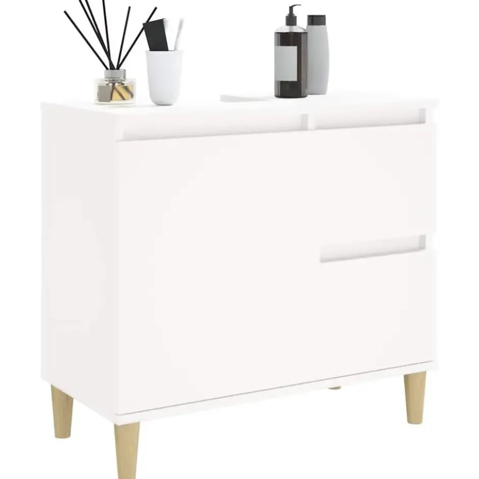 vidaXL - Wastafelonderkast met 1 deur 2 lades - Wit - Hout - 65x33x60 cm