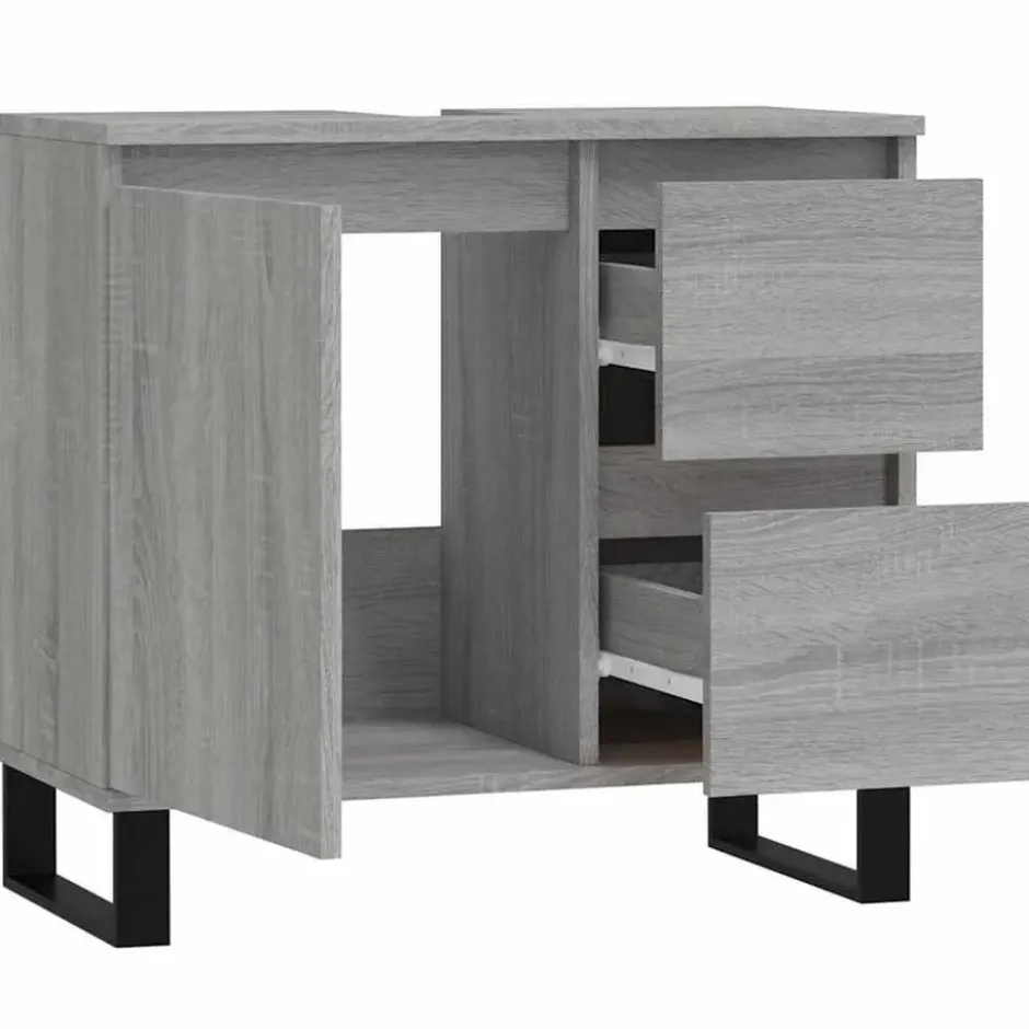 vidaXL - Wastafelonderkast met 2 lades - Grijs sonoma eiken - Hout - 65 cm
