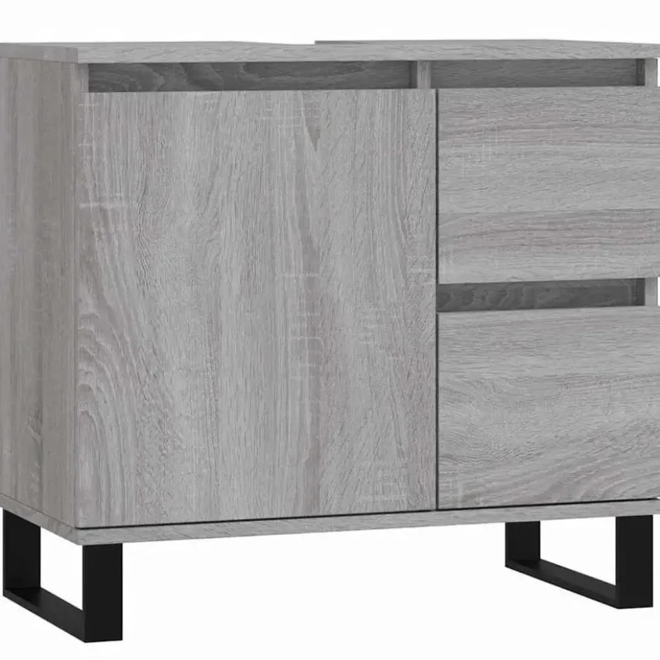 vidaXL - Wastafelonderkast met 2 lades - Grijs sonoma eiken - Hout - 65 cm