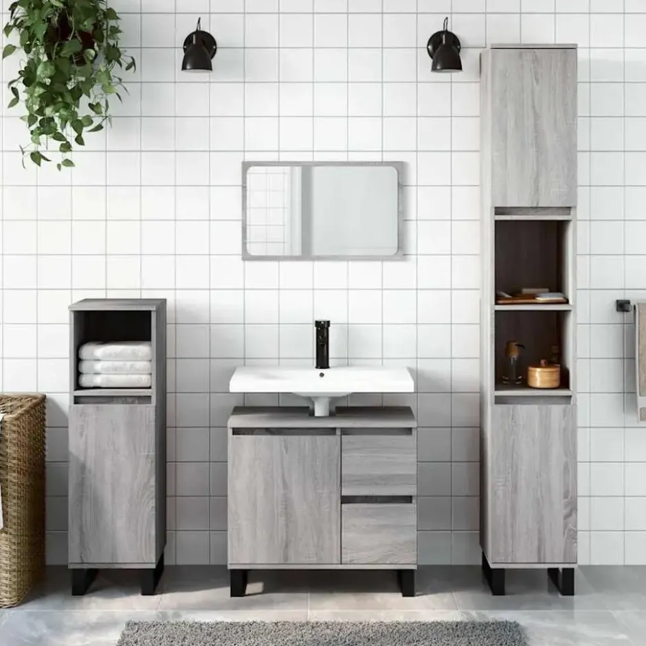 vidaXL - Wastafelonderkast met 2 lades - Grijs sonoma eiken - Hout - 65 cm