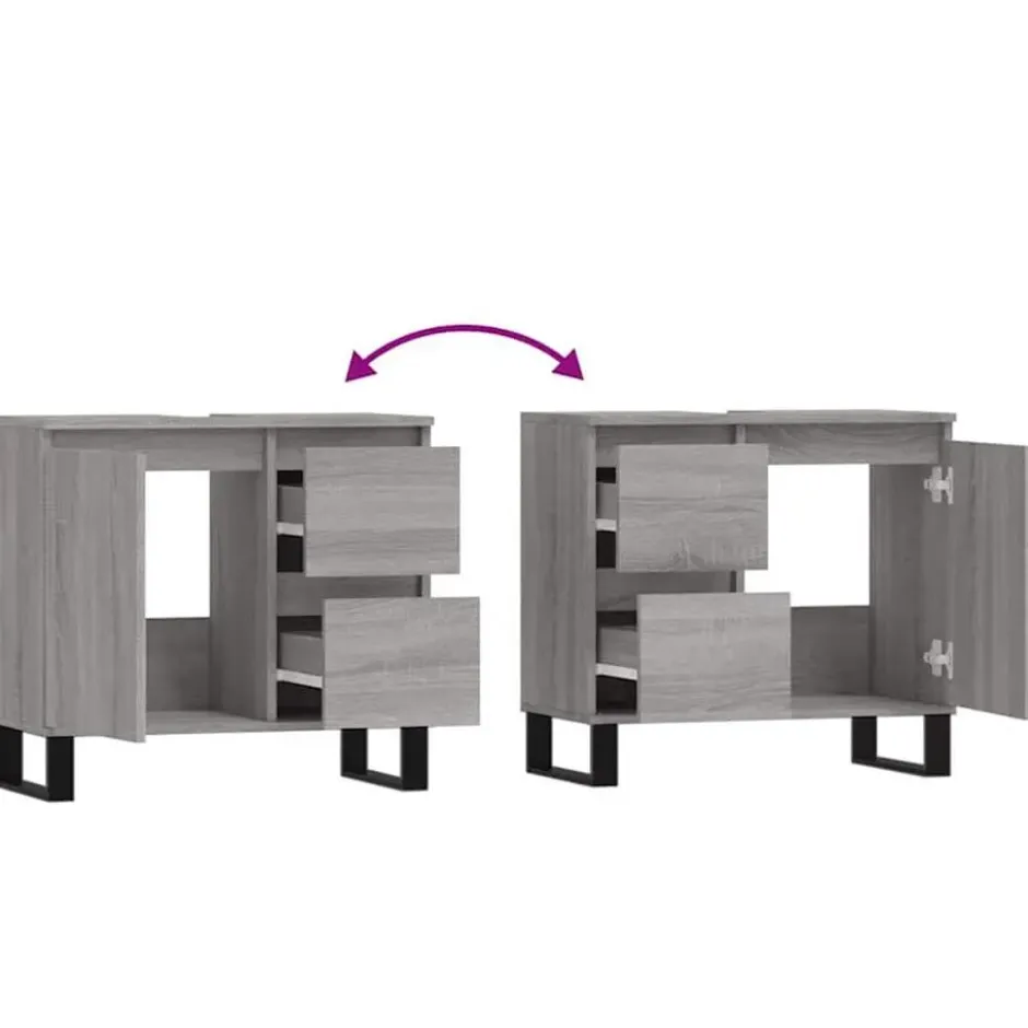 vidaXL - Wastafelonderkast met 2 lades - Grijs sonoma eiken - Hout - 65 cm