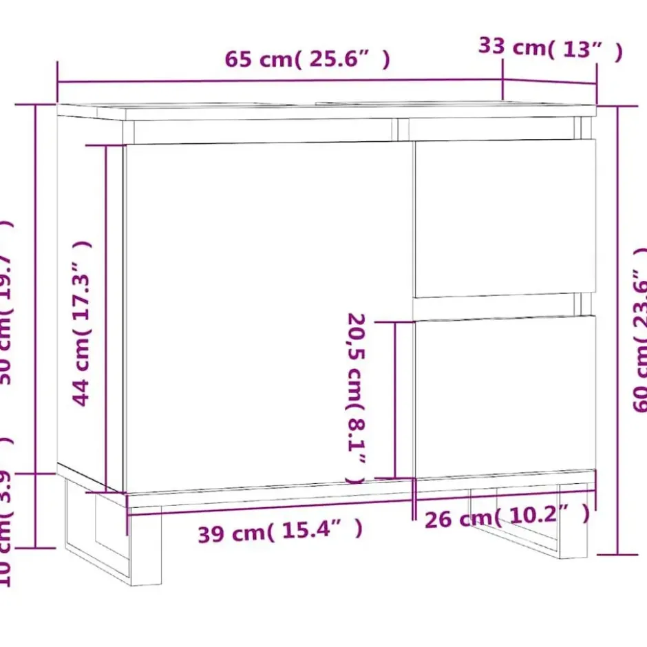 vidaXL - Wastafelonderkast met 2 lades - Grijs sonoma eiken - Hout - 65 cm