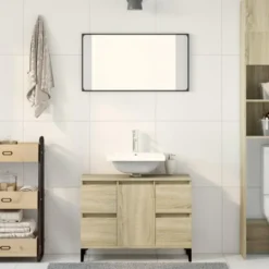 vidaXL - Wastafelonderkast met 1 deur 4 lades - Sonoma eiken - 80x33x60 cm