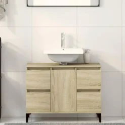 vidaXL - Wastafelonderkast met 1 deur 4 lades - Sonoma eiken - 80x33x60 cm
