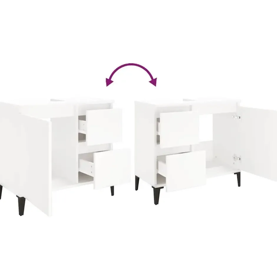 vidaXL - Wit Wastafelonderkast - 1 deur 2 lades - Hout en metaal - 65x33x60 cm