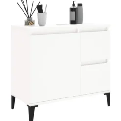 vidaXL - Wit Wastafelonderkast - 1 deur 2 lades - Hout en metaal - 65x33x60 cm