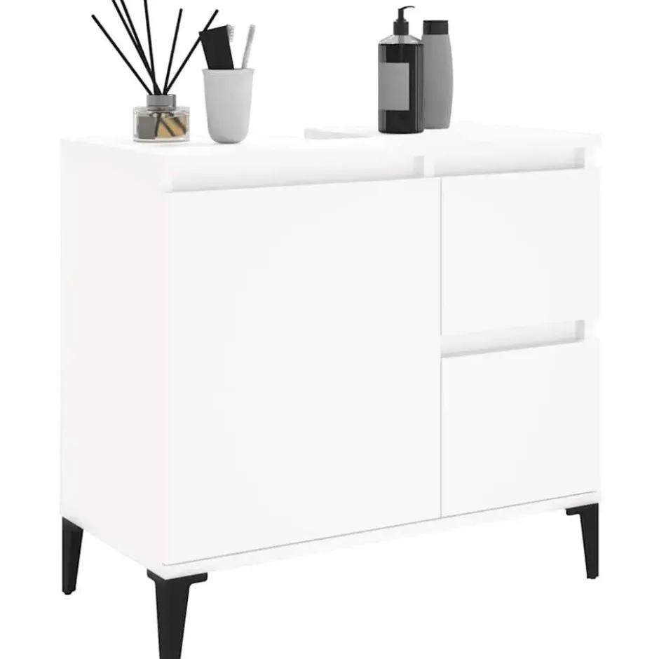 vidaXL - Wit Wastafelonderkast - 1 deur 2 lades - Hout en metaal - 65x33x60 cm