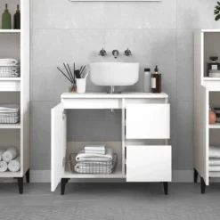 vidaXL - Wit Wastafelonderkast - 1 deur 2 lades - Hout en metaal - 65x33x60 cm