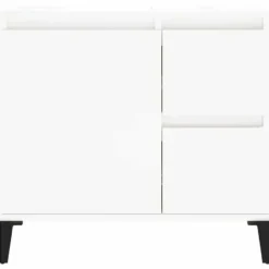 vidaXL - Wit Wastafelonderkast - 1 deur 2 lades - Hout en metaal - 65x33x60 cm