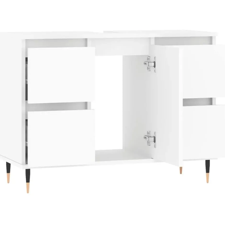 vidaXL - Wit Wastafelonderkast - 1 deur 4 lades - Bewerkt hout - 80x33x60 cm