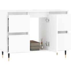 vidaXL - Wit Wastafelonderkast - 1 deur 4 lades - Bewerkt hout - 80x33x60 cm