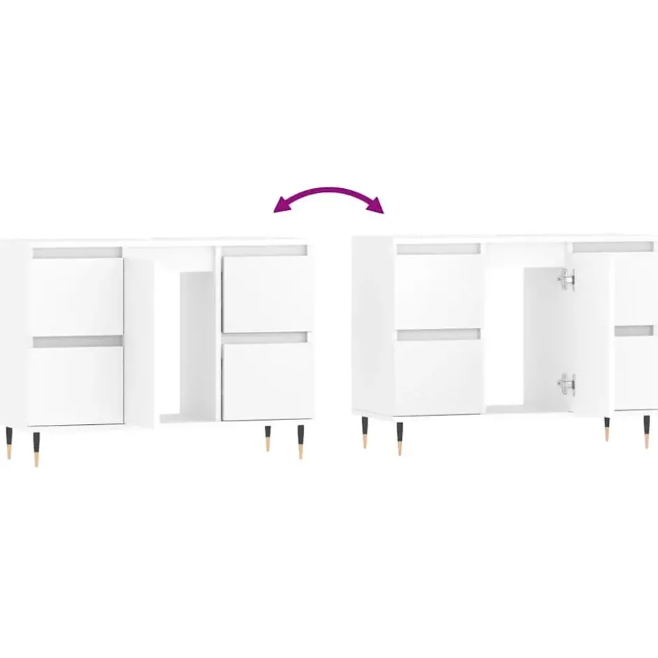 vidaXL - Wit Wastafelonderkast - 1 deur 4 lades - Bewerkt hout - 80x33x60 cm
