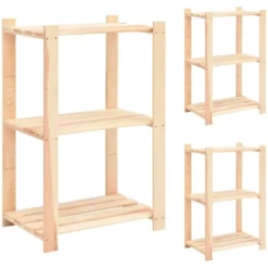 vidaXL - 3x Grenenhouten Opbergrek 3-Laags 150 kg Opslagrek Rek Opbergkast Kast