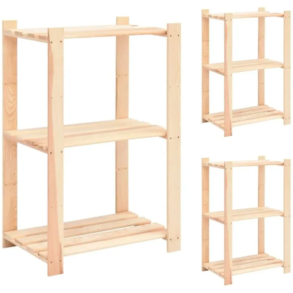 vidaXL - 3x Grenenhouten Opbergrek 3-Laags 150 kg Opslagrek Rek Opbergkast Kast