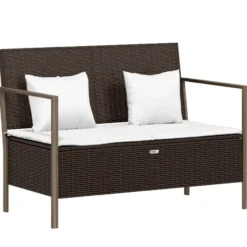 vidaXL - 2-zits Tuinbank met kussens - Bruin - Poly rattan - 112x59x82.5 cm