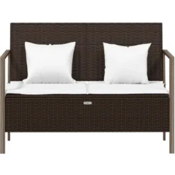 vidaXL - 2-zits Tuinbank met kussens - Bruin - Poly rattan - 112x59x82.5 cm