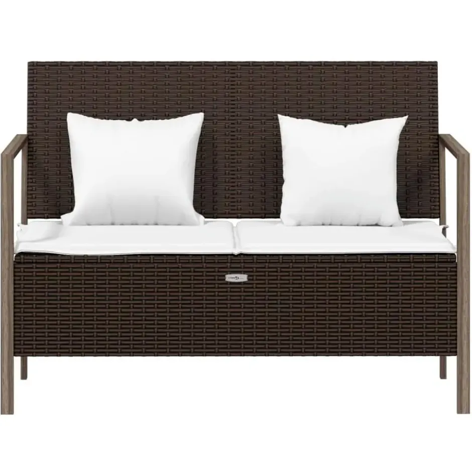 vidaXL - 2-zits Tuinbank met kussens - Bruin - Poly rattan - 112x59x82.5 cm