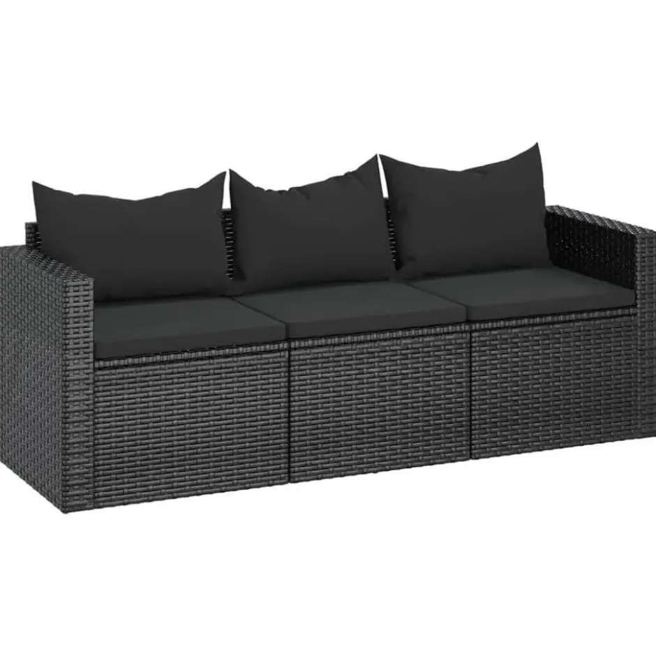 vidaXL - 3-zits Tuinbank - Zwart - Poly rattan