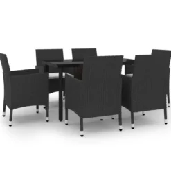 vidaXL - 6-zits Tuinset met wit kussens - Zwart - PE rattan en glas - 140x70 cm