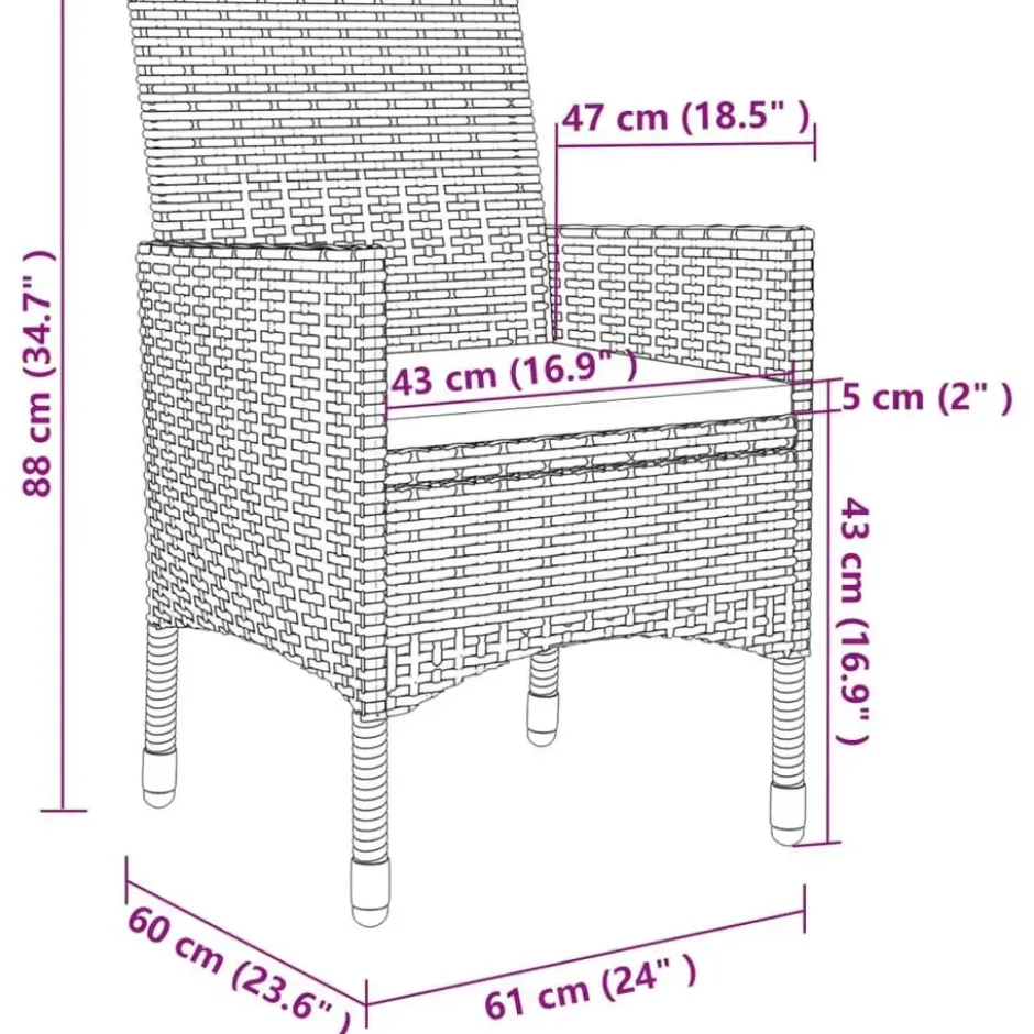 vidaXL - 6-zits Tuinset met wit kussens - Zwart - PE rattan en glas - 140x70 cm