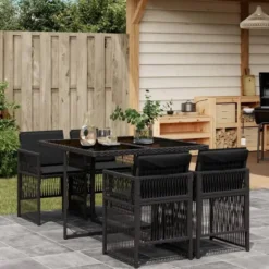 vidaXL - 4-zits Tuinset zwart kussens - Zwart - PE rattan en staal - 110x106 cm