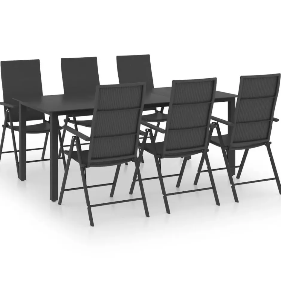 vidaXL - Zwart Tuinset - 6 opklapbare stoelen & 190x90 cm tafel - Poly rattan