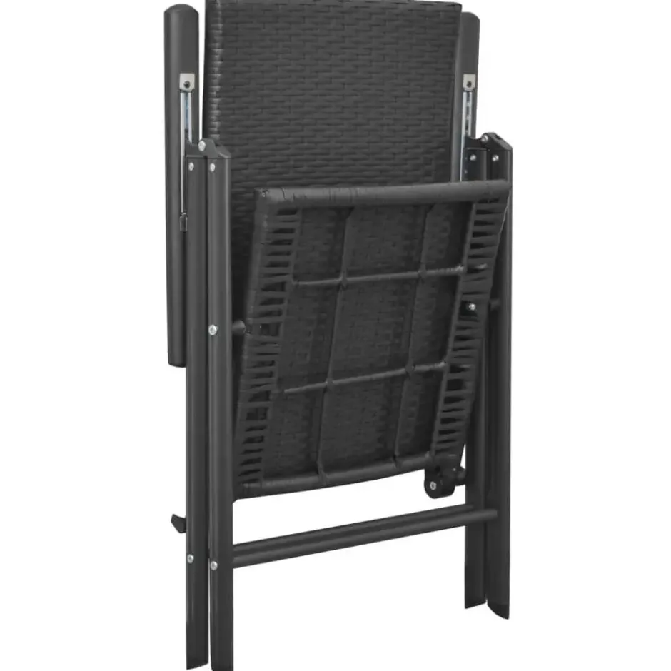 vidaXL - Zwart Tuinset - 6 opklapbare stoelen & 190x90 cm tafel - Poly rattan