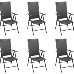 vidaXL - Zwart Tuinset - 6 opklapbare stoelen & 190x90 cm tafel - Poly rattan