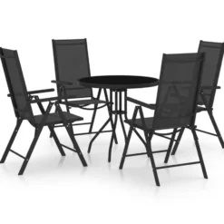 vidaXL - Zwart Tuinset - 4 verstelbaar stoelen - Aluminium - ø 80 cm - 5 stuks