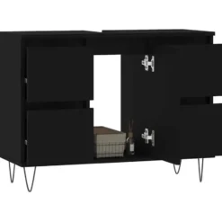 vidaXL - Zwart Wastafelonderkast - 1 deur 4 lades - Bewerkt hout - 80x33x60 cm