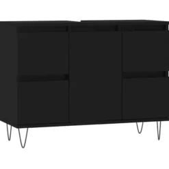 vidaXL - Zwart Wastafelonderkast - 1 deur 4 lades - Bewerkt hout - 80x33x60 cm