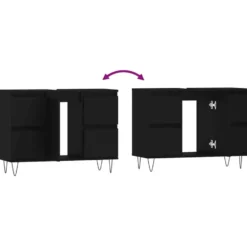 vidaXL - Zwart Wastafelonderkast - 1 deur 4 lades - Bewerkt hout - 80x33x60 cm