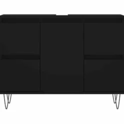 vidaXL - Zwart Wastafelonderkast - 1 deur 4 lades - Bewerkt hout - 80x33x60 cm